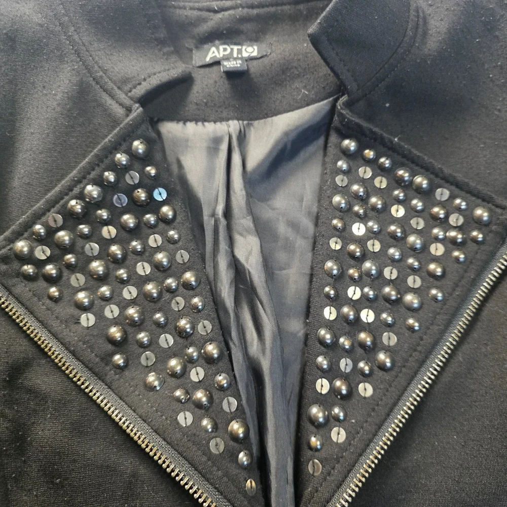 Apt‎ 9 Studded Moto Jacket Womens L Black Asymmetrical Zip Blazer Ruched Sleeve